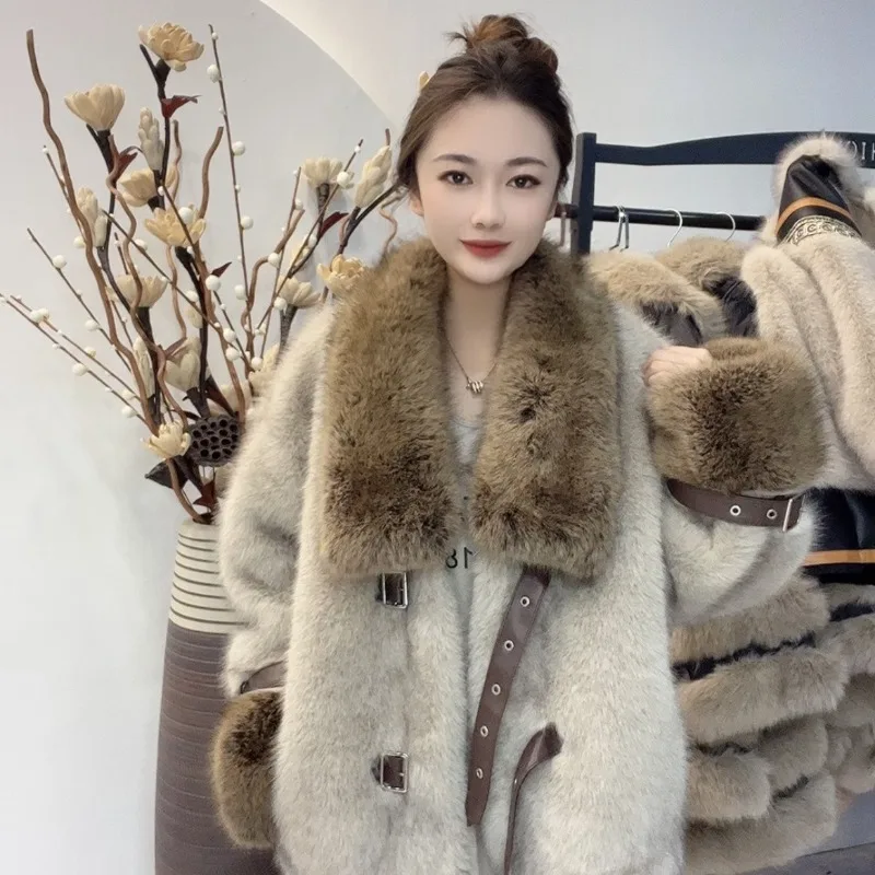 Melad Winter Women's Thick Haircoat with Full Design Sense, 2026 Women's New Socialite Style Loose and Warm Soft Coat Cardigan