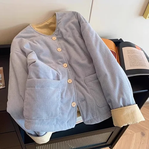 따뜻한 면 재킷 여성용 루즈핏 따뜻한 코듀로이 루즈핏 여성용 배색 면 재킷 면 코트 면 재킷 면 코트 면 재킷 