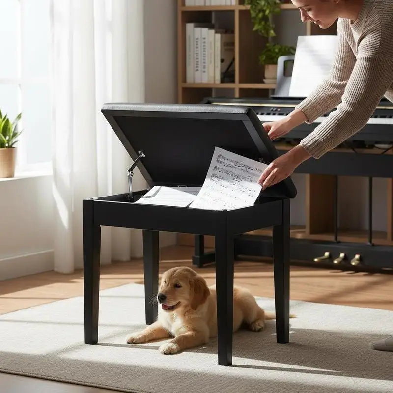 

Piano stool 560 x 350 x 485 mm, piano bench, keyboard piano chair with padded cushion, storage compartment for music books, piano bench, stool seat, for dressing table, living room, bedroom