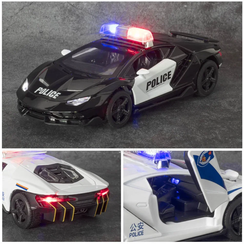 1/32 Lambo LP770-4 Alloy Police Car Model Diecasts Metal Toy Vehicles Car Model Simulation Sound And Light Collection Kids Gifts