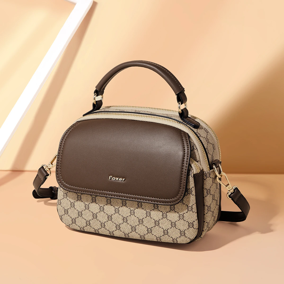 FOXER Lady's Shoulder Bag PVC Leather Casual Handbag Vintage Female Crossbody Bag Fashion Commute Boston Bag