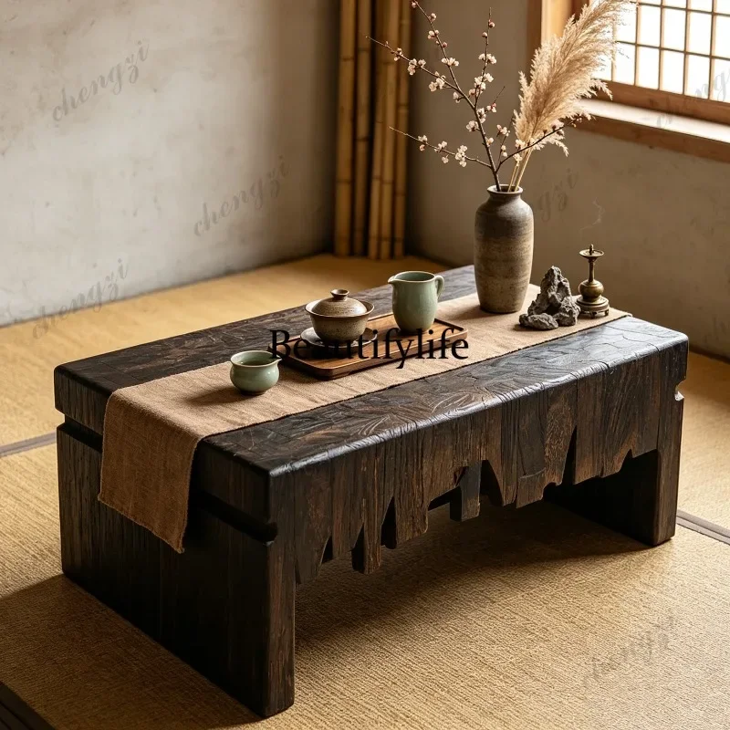 D80 Solid wood coffee table Chinese retro style tea table tatami balcony low table household kang several