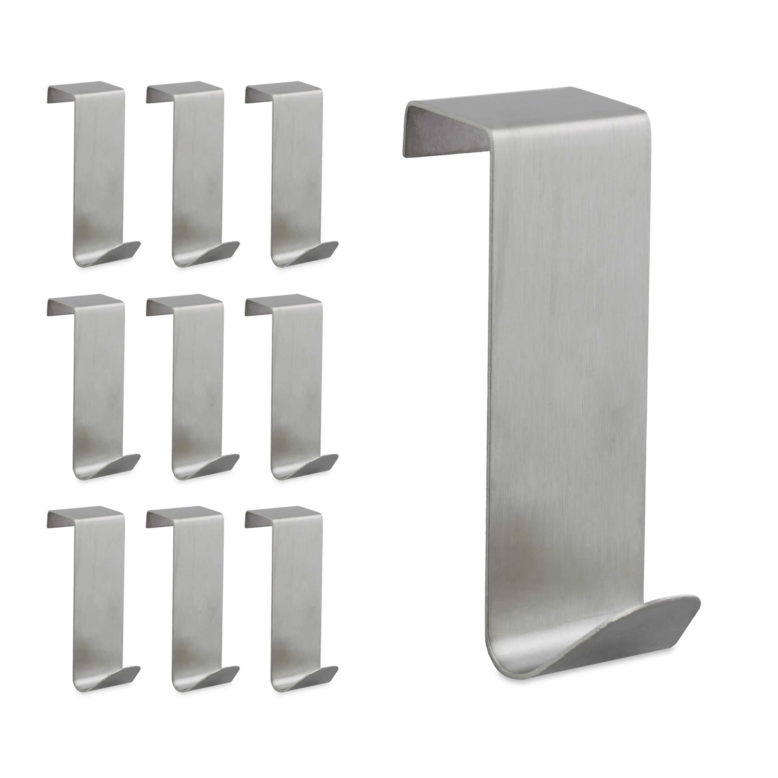 Türhaken 10er Set, S-Form zum Einhängen, für Türen und Schränke, Edelstahl, silber, 7 x 2,5 x 5 cm, Kleiderhaken, Türaufhänger, Relaxdays