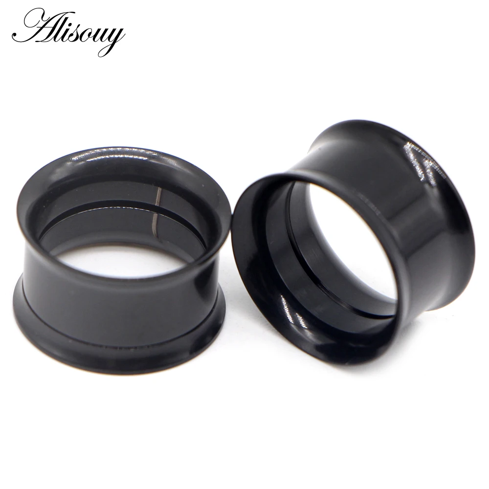 Alisouy 2pcs Surgical Steel Colorful Anodized Thread Double Flared Hollow Ear Flesh Tunnel Plug Ear Expander Gauge Body Jewelry