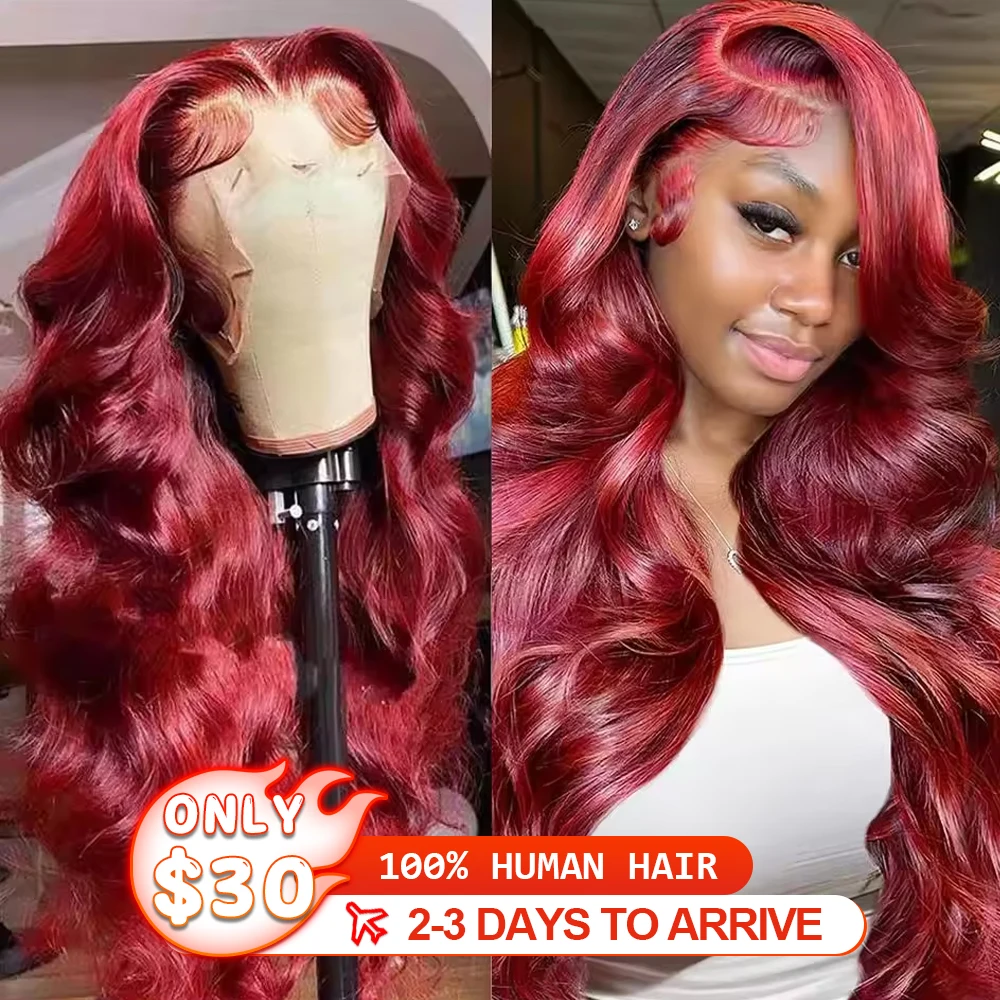 

30Inch 13x6 HD Body Wave Wig Burgundy 99J Lace Front Wig 250 Density Lace Frontal Wig Human Hair Pre Plucked For Women Brazilian