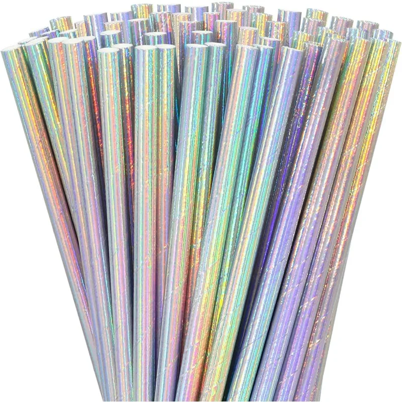 

25/50PCS Disposable Paper Straws Iridescent Straws Cocktail Drinks Fruit Juice Beer Birthday Party Wedding Christmas Supplies