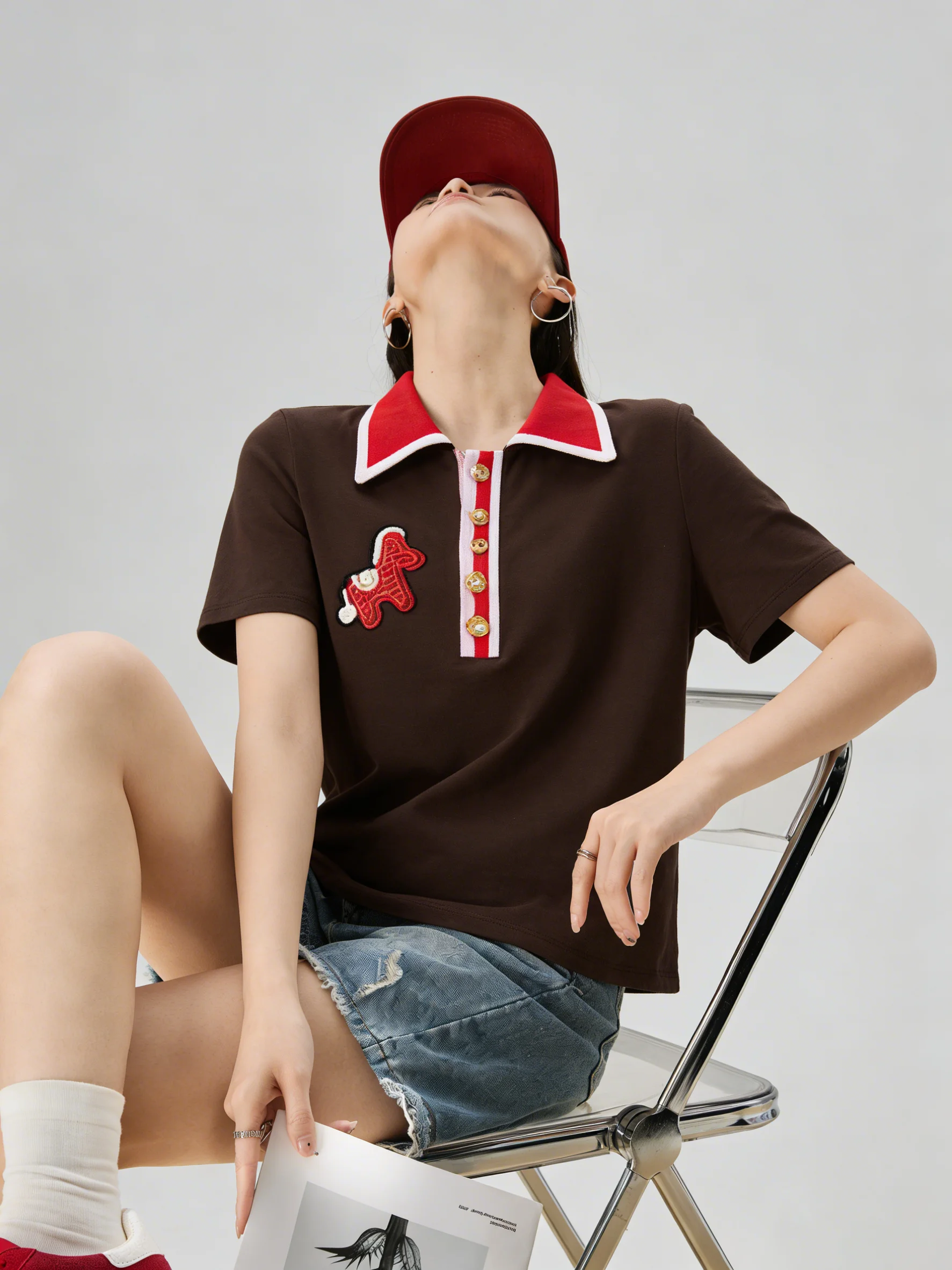 

Ретро-футболка с цветными блоками и вышивкой, приталенная, с коротким рукавом, уникальный красивый летний топ для женщин