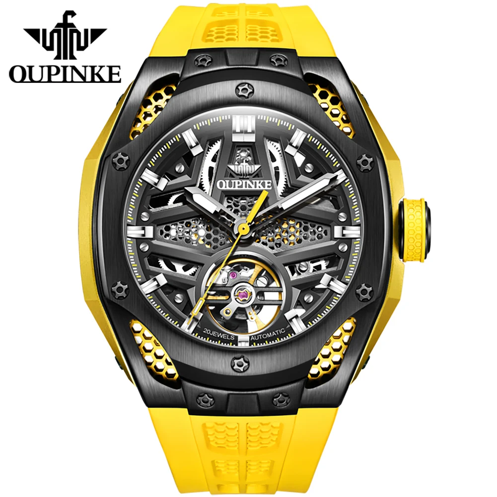 OUPINKE Men\'s Watches Full Skeleton 50ATM Waterproof Luminous Automatic Mechanical Watch for Man