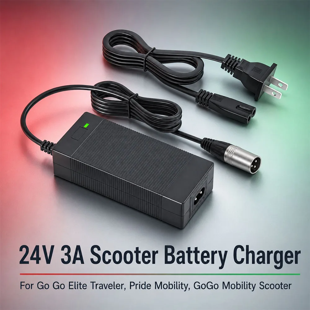 24V 3A Electric Scooter Battery Charger for Go Go Elite Traveller Pride Mobility Jazzy Power Chair Plus Ezip Mountain Trailz