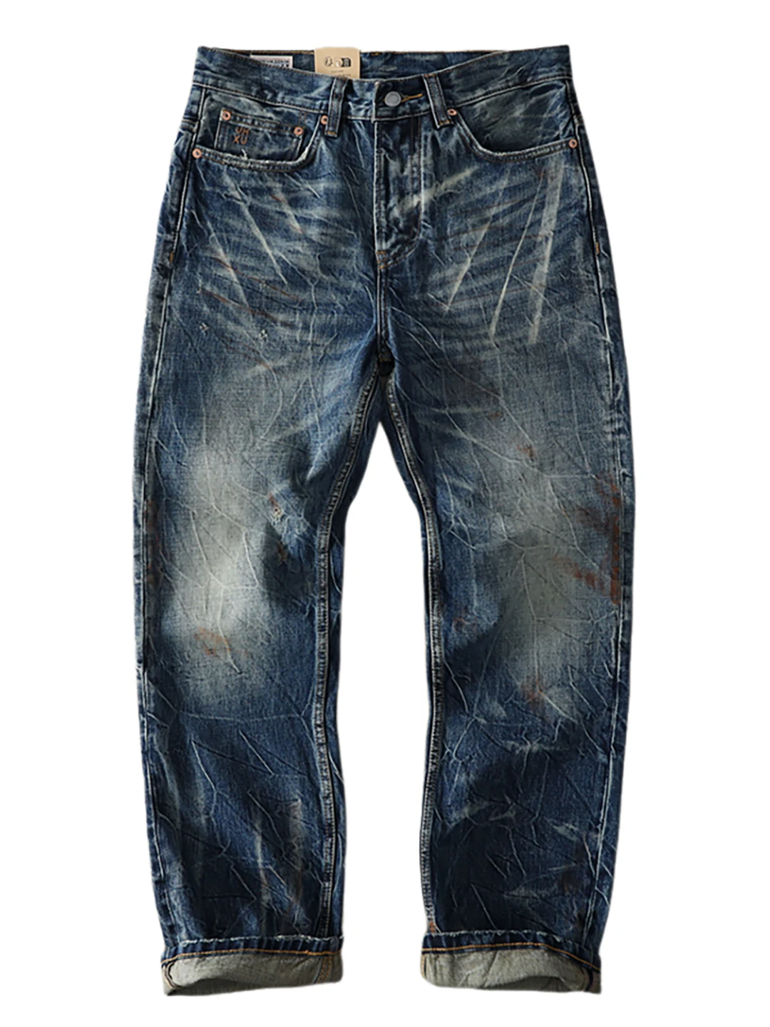 2025 Herfst Nieuwe Amerikaanse Retro 15.2OZ Zwaargewicht Denim Jeans Heren High Street 100% Katoen Gewassen Oude Rechte Casual broek