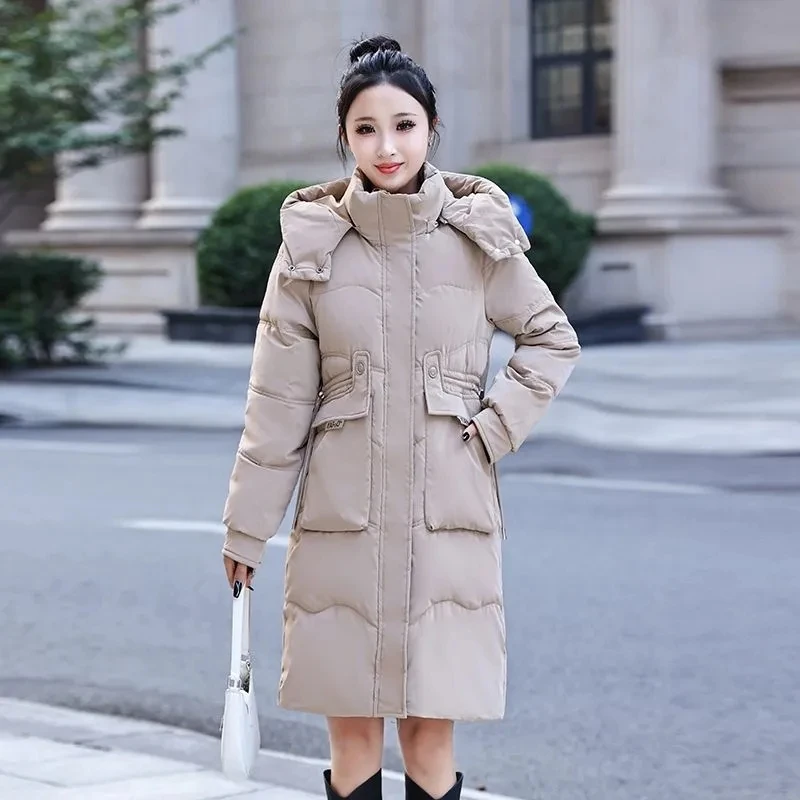 Winter New Down Cotton Coat Women's Mid length Fashion Warm Purple Cotton Coat Korean Loose High end Cotton Coat