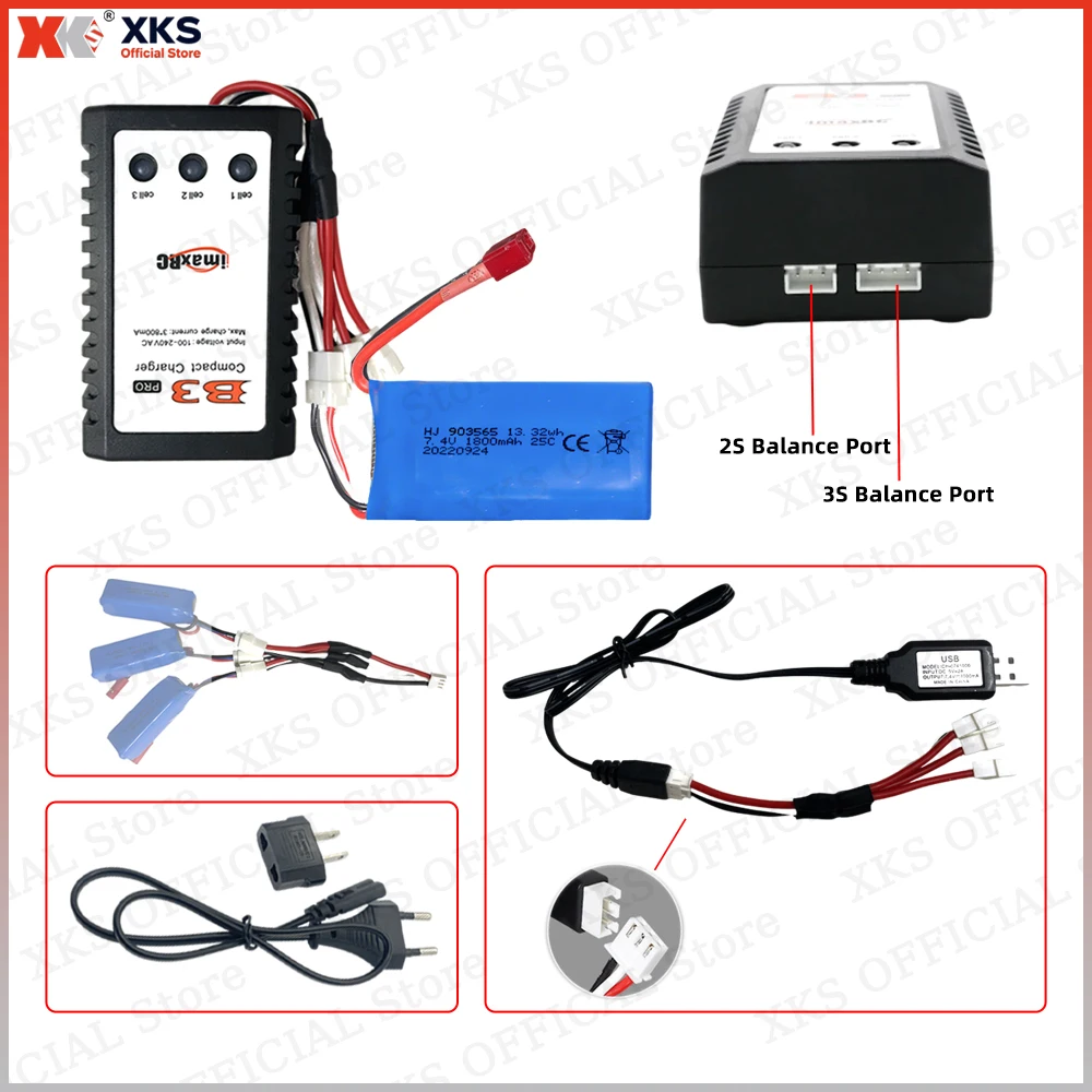 Batería LiPo de alta velocidad XKS 7,4 V 1800 mAh 25C 903565 - Recargable para coches RC de alta velocidad |   Batería de hobby de juguete RC