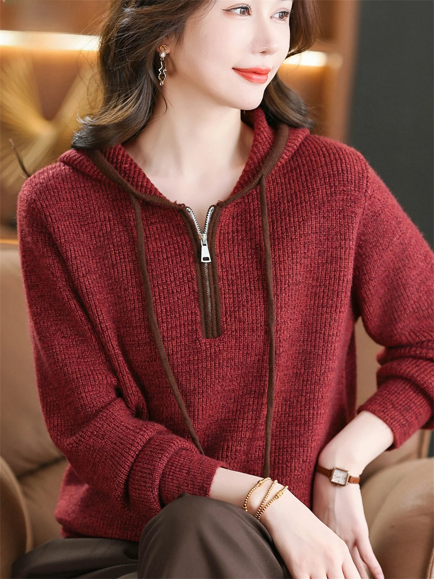 

Новая женская свободная шерстяная толстовка на молнии для осени и зимы, модная внутренняя одежда больших размеров для женщин