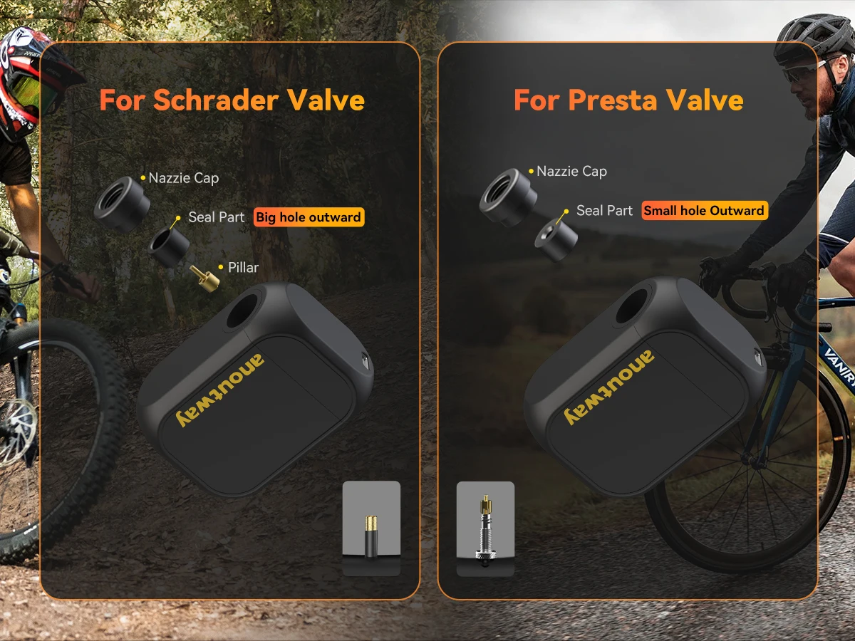 anoutway AT1 Pro Mini-Elektropumpe für Fahrräder, kabelloser Reifenfüller mit Bildschirm, 25 Minuten Schnellladung, 120 PSI, max. 450 mAh Akku – Detail 8
