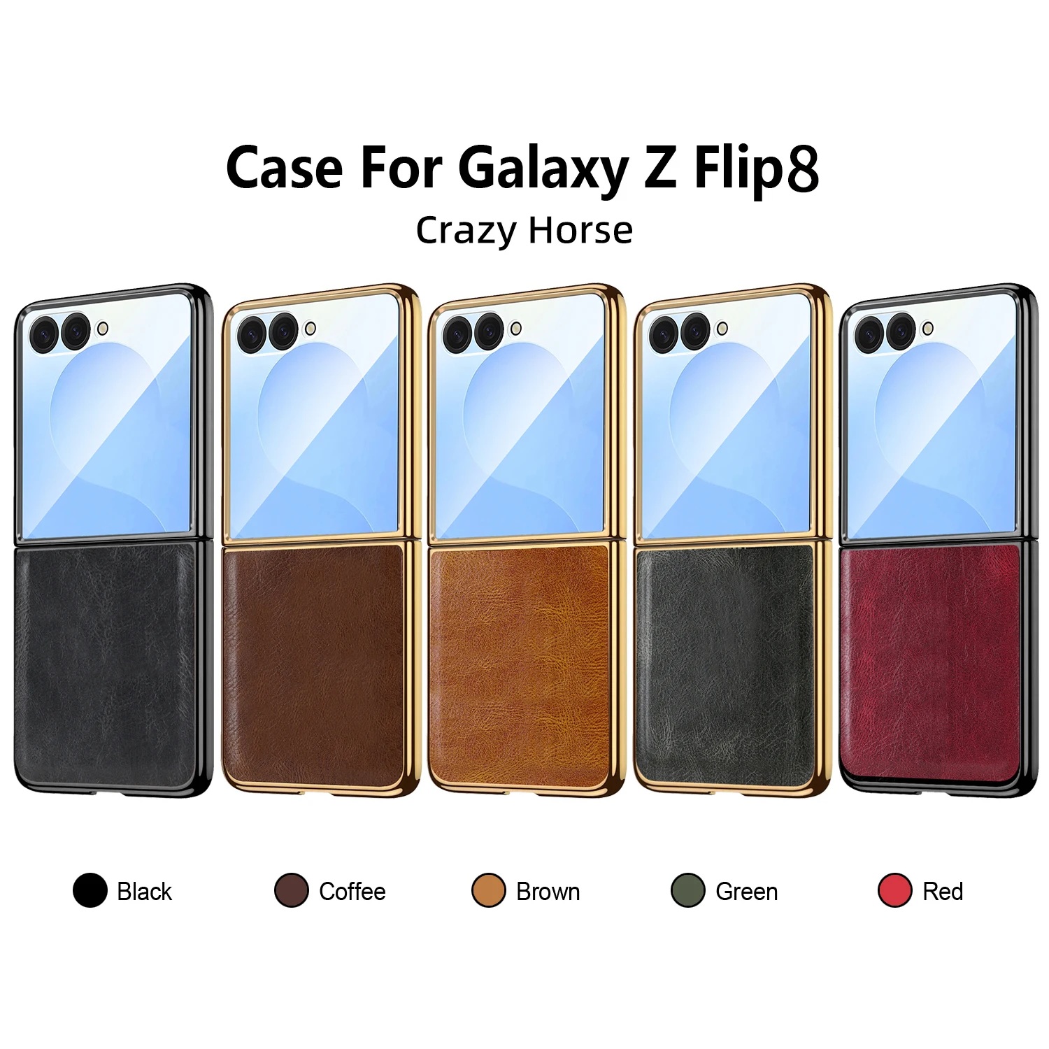 Hot sales Case Business Mad Horse Pattern Cortex for Samsung Z Flip 8 7 6 5 4 3 With Tempered Film‌ Shockproof Slim Fit Cover