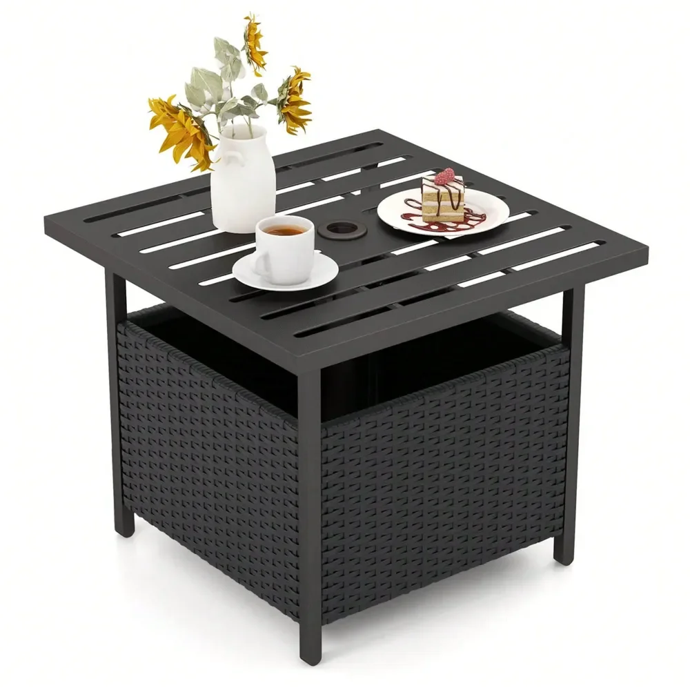 

Rattan Wicker Steel Side Table Outdoor Furniture Deck Garden Patio Pool Black Gray Brown
