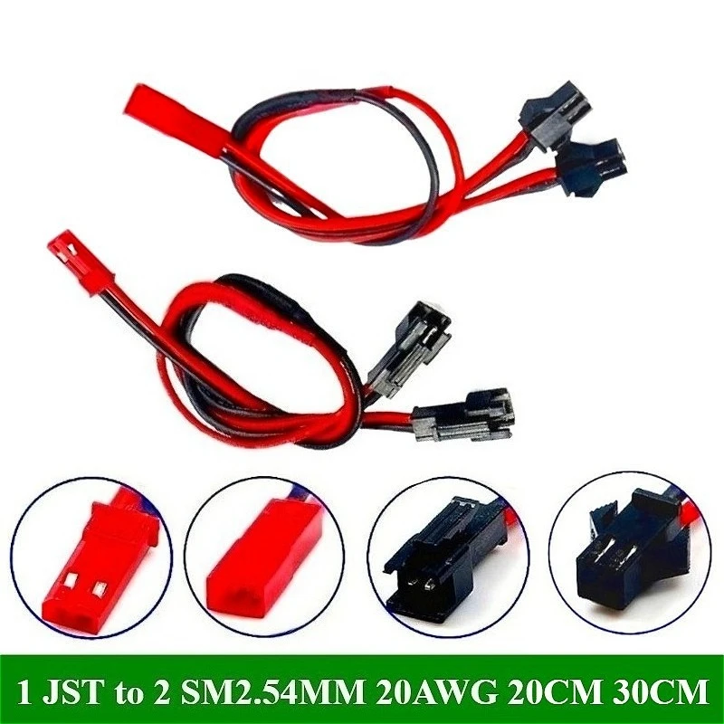 

JST 1 Male/Female Plug to 2 SM2.54mm Connector Male Female Y Cable 20AWG 20cm/30cm Y Parallel Adapter Wire for RC Helicopter Car