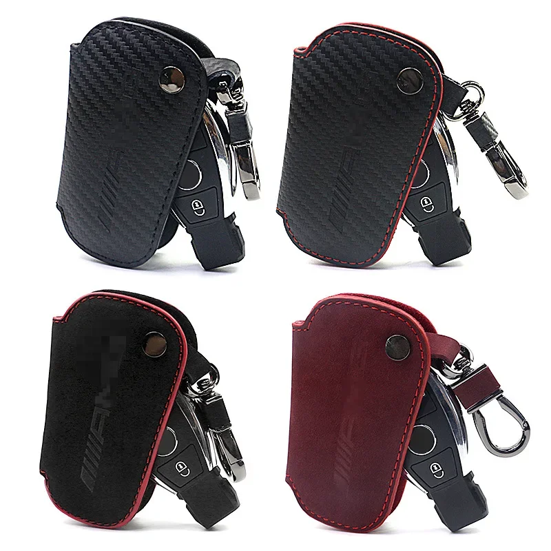 Carbon Fiber Frosted Leather Key Case For Mercedes-Benz AMG A B C E S Level GLA GLC CL Key Cover Accessory