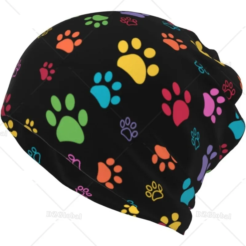 Colorful Dog Paw Print Beanie Hat Baggy Slouchy Chemo Beanies Cap Stretch Scarf Head Wrap Hip Hop Hats for Men Women Winter