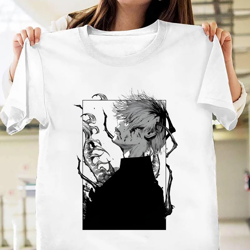 New Hot Kaneki Ken Printed T-shirts Women Men Casual Loose Round Neck Creative Personalized Anime T-shirts