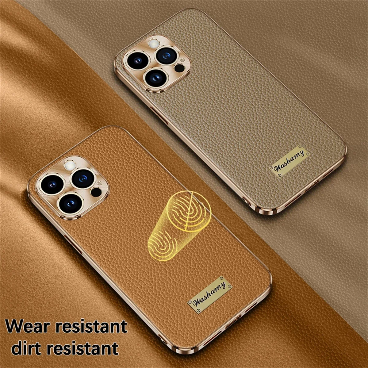 

Luxury Plating Genuine Leather Phone Case For iPhone 15 13 14 16 Pro Max 15 Plus Alloy Lens All Inclusive Shockproof Back Cover