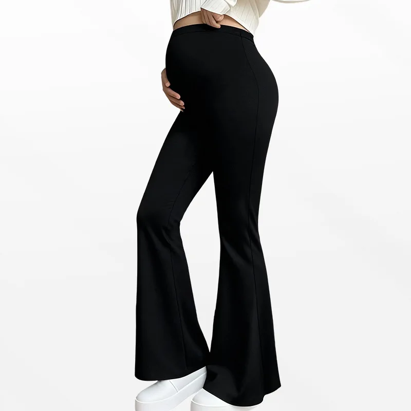 Pregnant Women Casual Flared Pants Maternity High Waist Belly Support Stretch Slim Fit Trousers 2026 Spring Pregnancy Clothing