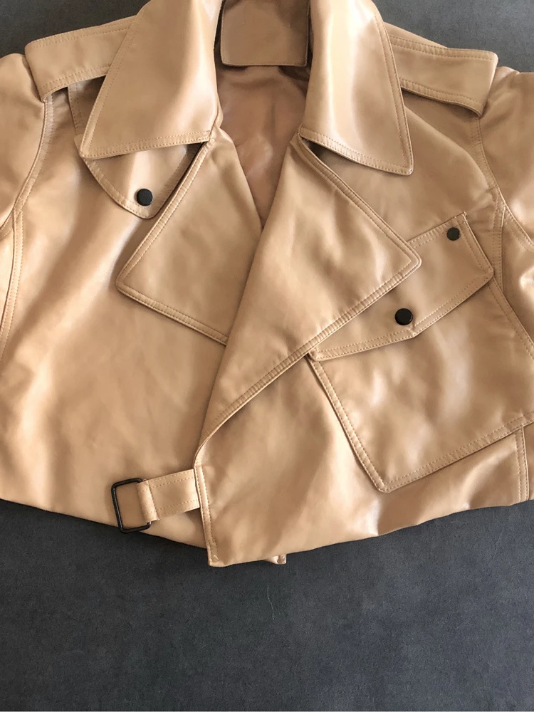 LY VAREY LIN-Manteau Court en PU pour Femme, Streetwear Décontracté, Veste en Faux Cuir à Revers, Vêtements d'Extérieur Moto Biker, Printemps et Automne, Nouveau