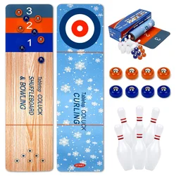 Shuffleboard and Curling Bowling 3 in 1 Board Games Portable Indoor Shuffleboard Table Game Set Fun Family Game For Adult Kids