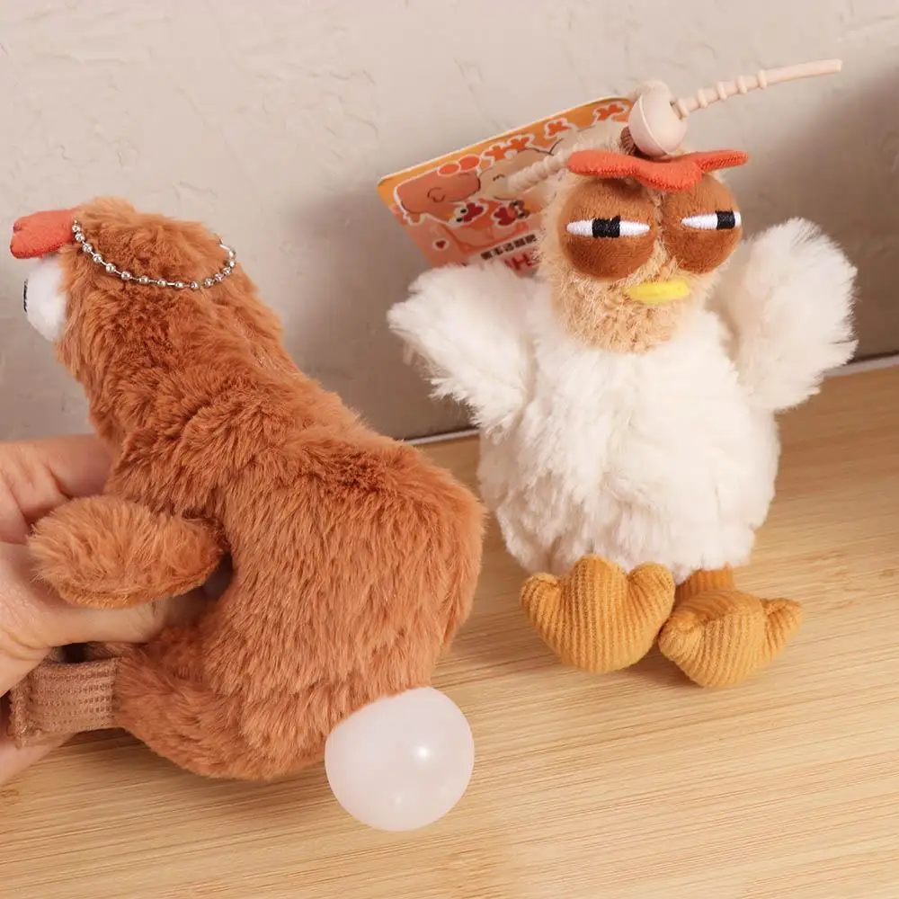 LLavero de pollo de peluche de goma con colgante para mochila, llavero de gallinas de dibujos animados de simulación, llavero de Animal que hace huevos, escuela