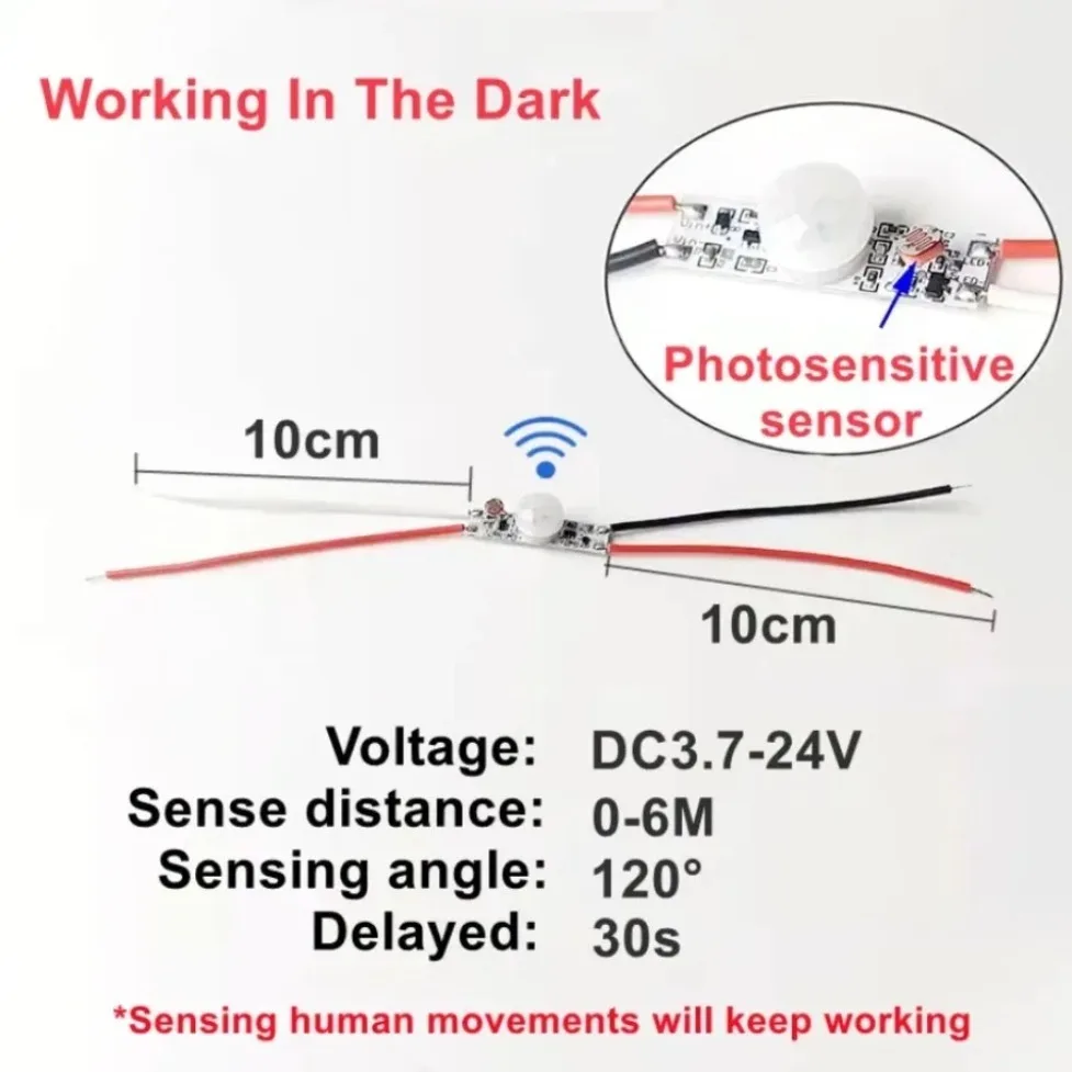 DC3.7V‑24V PIR Human Body Infrared Motion Sensor 120° Sensing Angle 0‑6M Detect Distance Human Induction Switch for LED Light