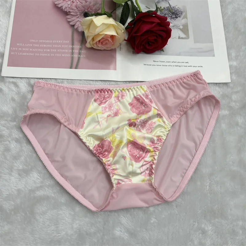 

Мужские кружевные атласные шелковистые на ощупь трусы с цветочным принтом, подарки BF, живое шоу, Fkk, удобные мягкие трусики для частной вечеринки, Harajuku