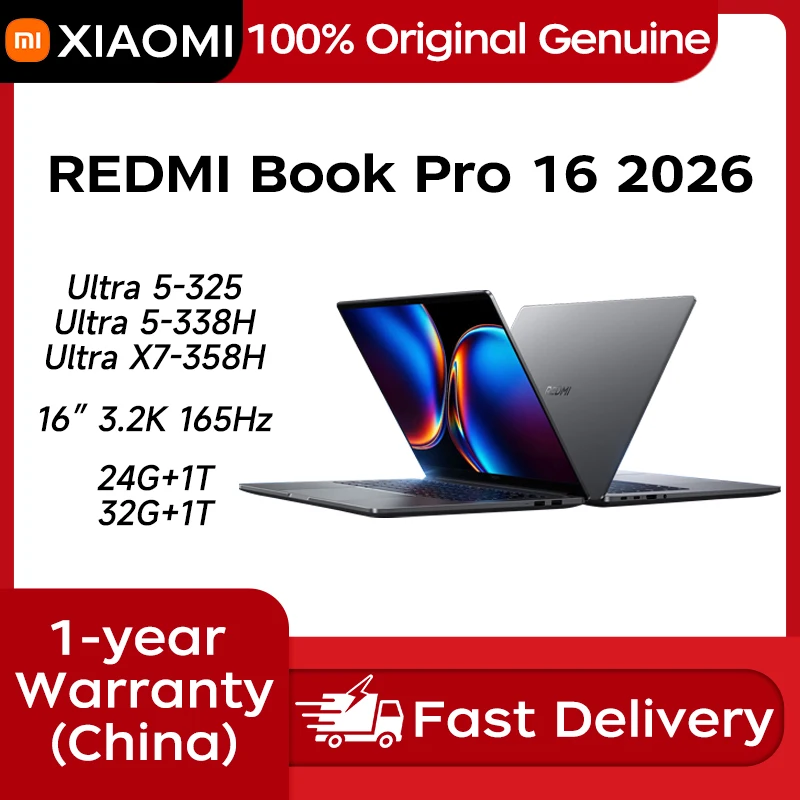 2026 Xiaomi REDMI Book Pro 16 Laptop 16inch 3.2K 165Hz Screen Netbook Ultra 5/Ultra X7 24G/32G+1T Notebook With Intel Graphics