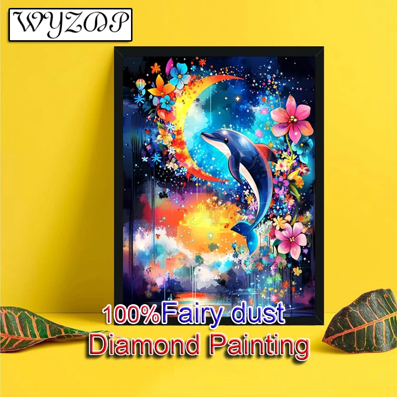 

WYZDP100% сказочная пыль, набор для алмазной живописи, дельфин, квадратная Алмазная вышивка AB, лунные поделки, кристалл, алмазная живопись, сказочная пыль, декор