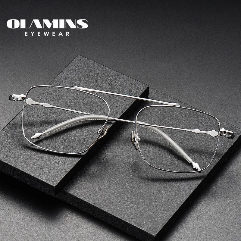 

OLAMINS Pure Titanium Glasses Frame Unisex Square Frame Retro Rectangle Myopia Frame Ultra-Light Glasses Frame Men Eyewear