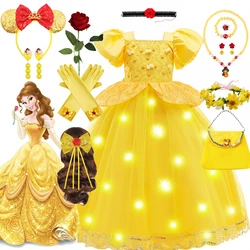 Disney Princess Belle Dress Girls Party Halloween Costume Children Christmas Birthday Flower Beauty and The Beast Fancy Disguise