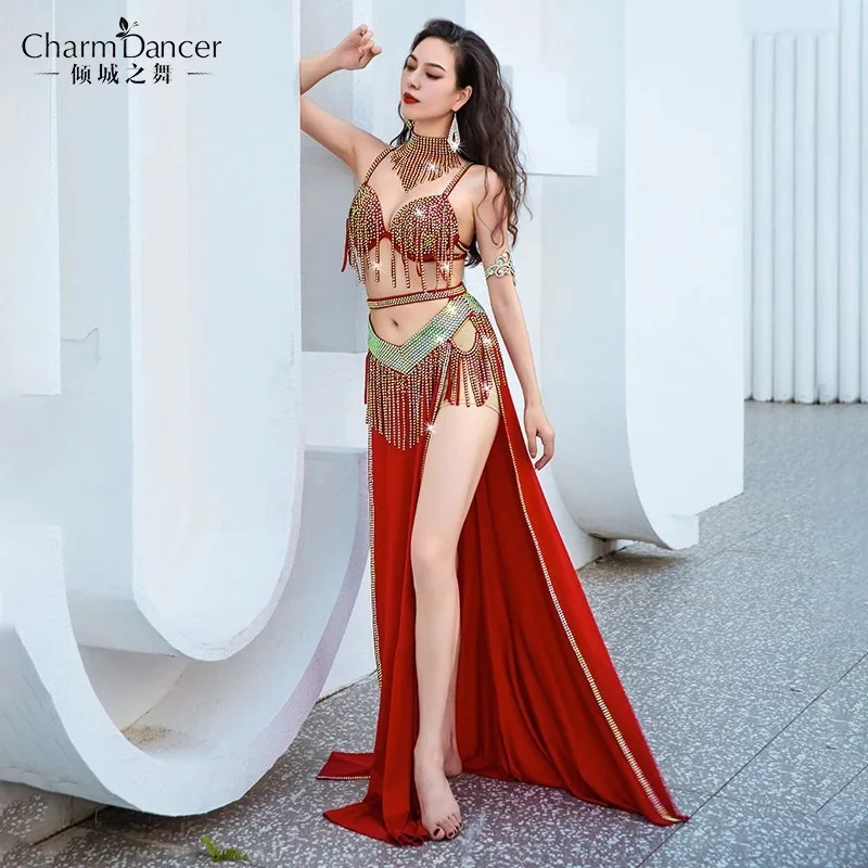 

Belly Dancer Costume Set for Women Half Sleeves Top+long Skirt 2pcs Training Suit Adult Female Bellydance Tassel Performance Set