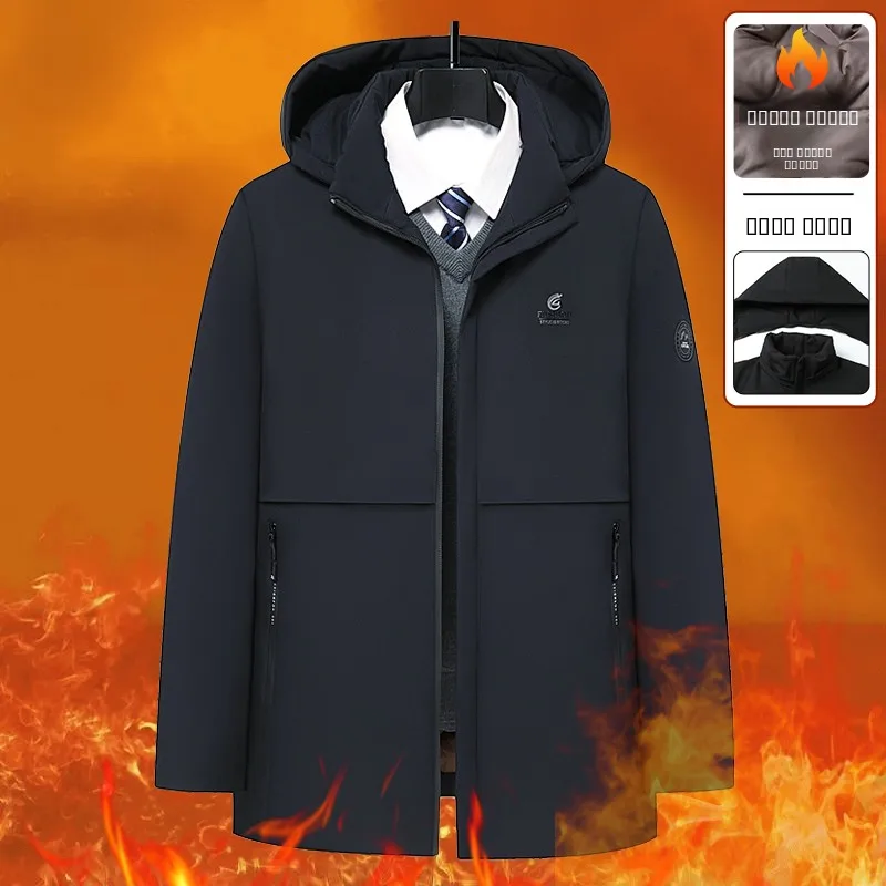 

Утепленная зимняя куртка для мужчин среднего возраста с отстегивающимся капюшоном, теплая хлопковая куртка на молнии с длинными рукавами, приталенный крой