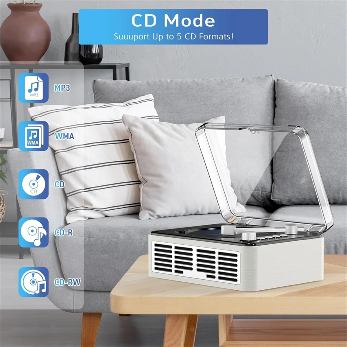 

CD Player Multifunction Bluetooth CD Player HiFi Sound Music Player Speaker,Support AUX/USB/FM Radio for Home,Office US Plug A