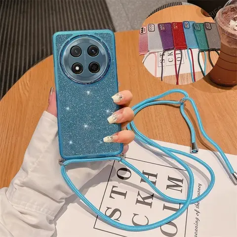 Crossbody Lanyard Clear Glitter Silicone Soft Case For Huawei Honor Magic 7 Lite 6 5 4 3 Pro Phone Cover