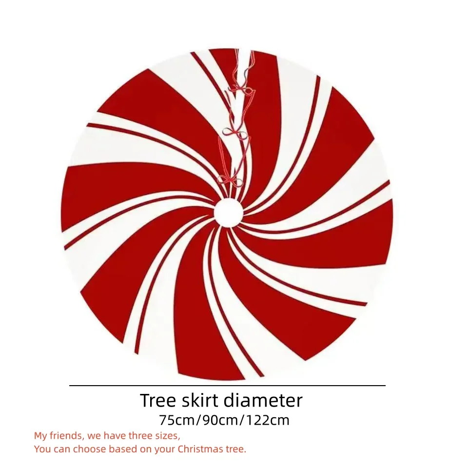 120cm Christmas Tree Skirt Classic Red White Peppermint Candy Xmas Trees Skirts Base Cover Home Party Christmas Decor Carpet