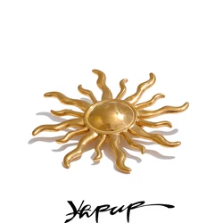 Yhpup Waterproof Stainless Steel Popular Metal Sun Brooch Pin Gold Silver Color Charm Jewelry Clothing Accessories Trendy Style