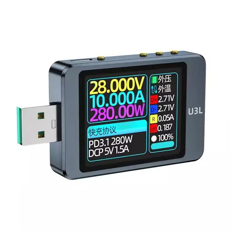 

USB-тестер ABZZ-U3L с Bluetooth, измерением спектра пульсаций, вольтметром, амперметром и поддержкой протокола быстрой зарядки PD3.1