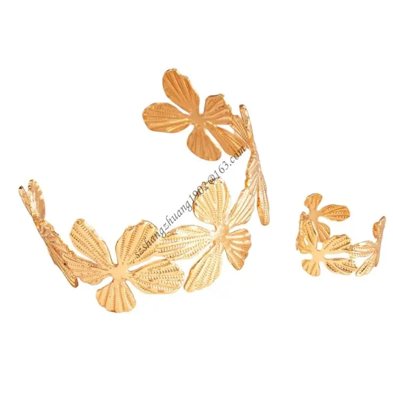 Q6RB 2PCS سوار زهرة قابل للتعديل وحلقات المطابقة مجموعة مجوهرات معدنية متينة #5