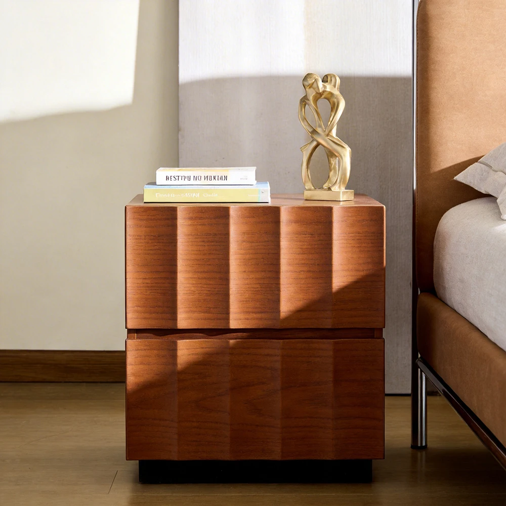 

#Modern Solid Wood Minimalist Luxury Bedside Table With 2 Drawers And Storage Bedroom Furniture Package Solution
