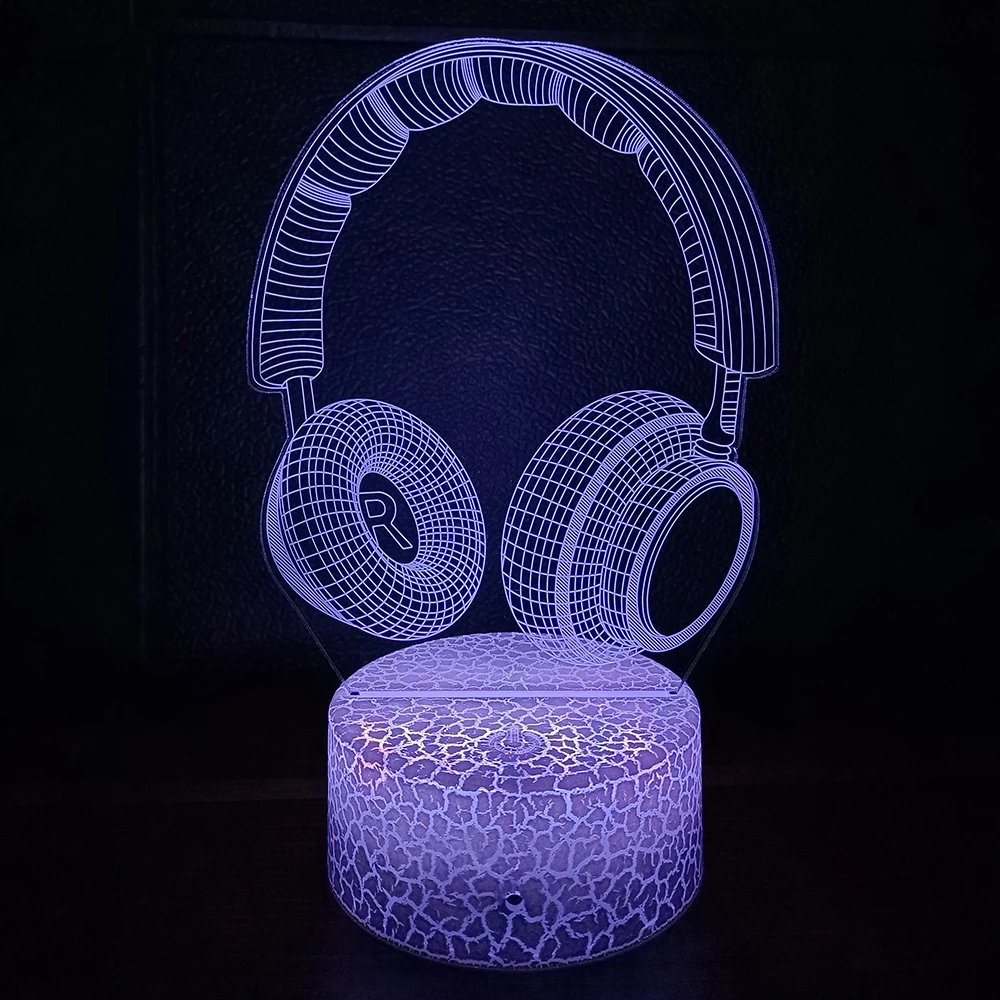 Headphone 3D Night Light Headset Illusion LED Lamp Game Room Decor Earphone Birthday Xmas Gifts for Music Lovers Teen Boy Girl