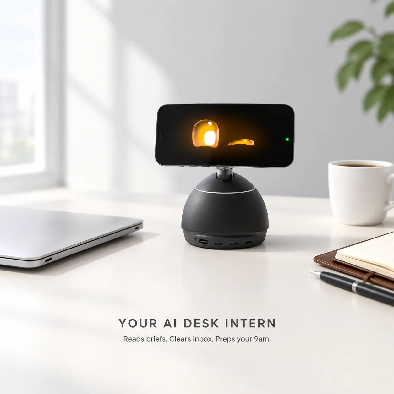 Loona Deskmate Obsidian AI Robot, ChatGPT-4o Smart Companion, 3-DoF Brushless Servo, Qi2 15W Charge, MagSafe, Office Desk Helper
