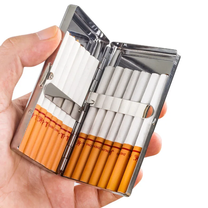 Smoking Case Hold 14 Sticks Cigarette Box Storage Cover Gift Leather Smoking Accessories Lady Mens Metal Cigarette