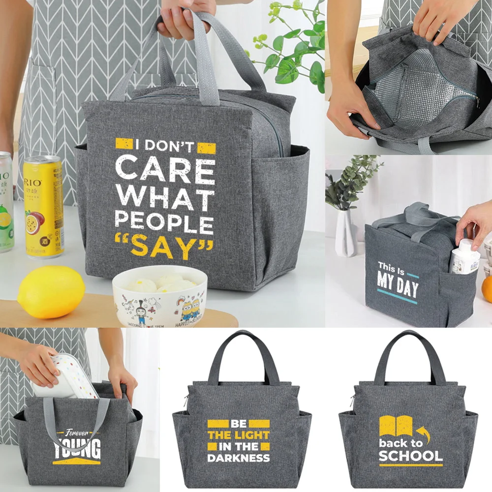 سعة كبيرة عبارة سلسلة الطباعة معزول أكياس الغداء صندوق الغداء حقيبة للحفاظ على البرودة متعددة الوظائف المحمولة نزهة عبوات الطعام الحرارية