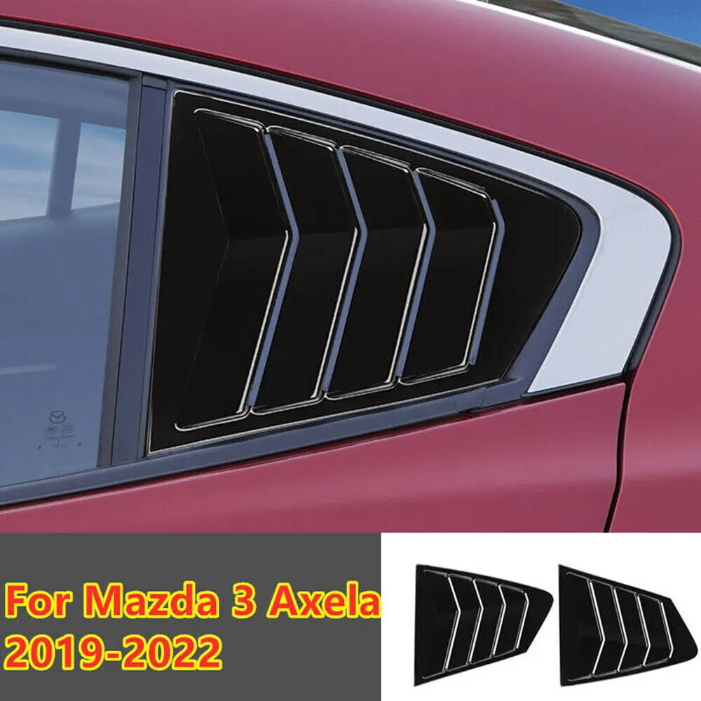 For Mazda 3 Axela Sedan 2020 2021 2022 Car Rear Louver Window Side Shutter Cover Trim Sticker Vent Scoop ABS Carbon Fiber Black