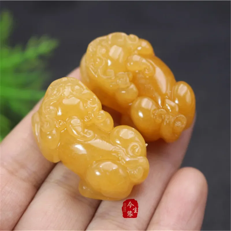 

1pc Natural Huanglong Jade Money Pixiu Dragon Pendant Necklace Jewellery Fashion Accessories Hand-Carved Luck Amulet Free Rope